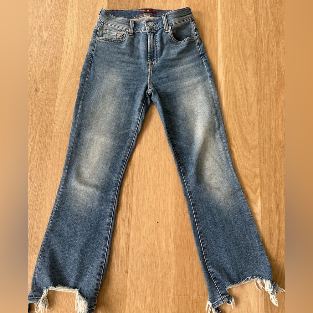 7 For All Mankind Slim Kick with Long Side Hem and Destroy